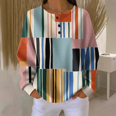 Long-sleeved sweater autumn and winter printing fashion personalized casual top button sweater women m302288