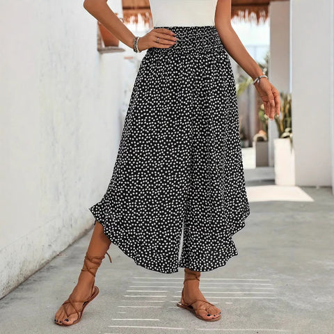 Pantalon décontracté à pois, taille haute lâche, coupe ample, jambes larges m302764