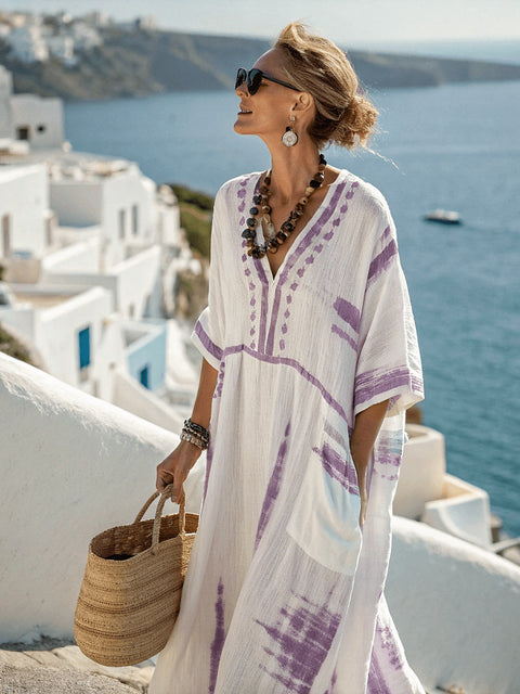 Elegant large size printed long pendulum dress m301523