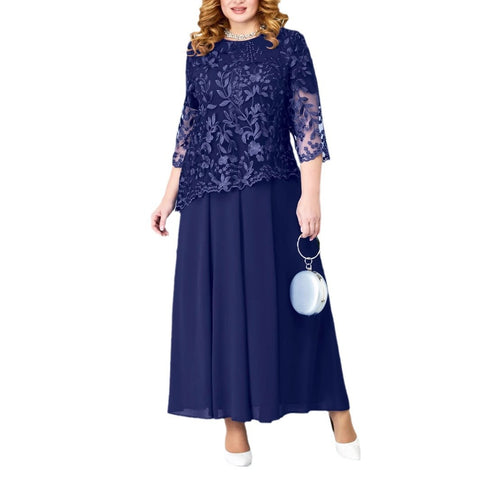 Large size women's water-soluble embroidered dress lace chiffon dress m301268