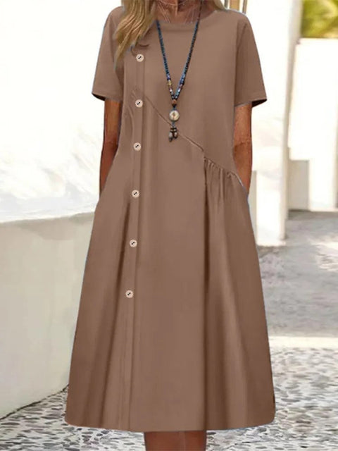 Casual button-down pocket mid-length dress m302202