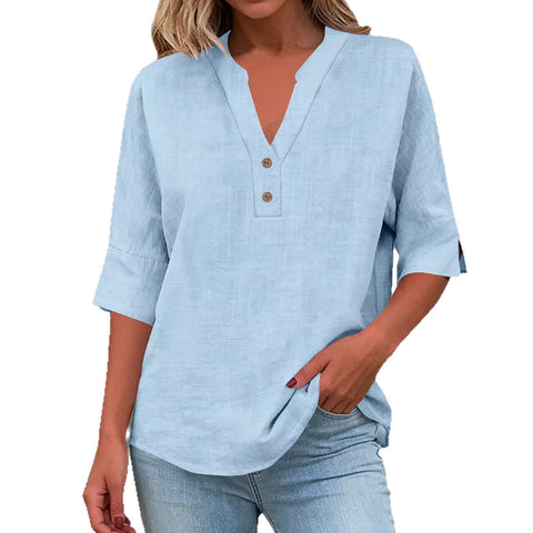 Summer solid color stand-up collar button-down medium-sleeved women's shirt m302791