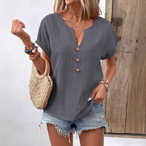 Button v-neck short-sleeved t-shirt top m301201