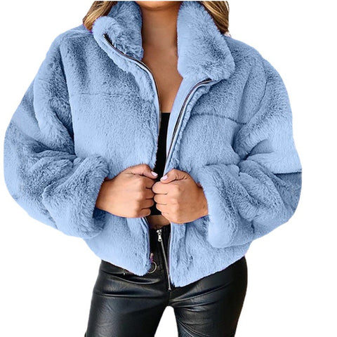 Women's autumn and winter rabbit fur imitation fur zipper cardigan plush warm jacket m300353