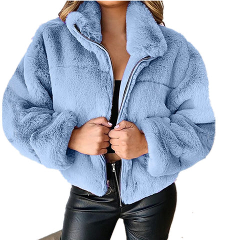 Women's autumn and winter rabbit fur imitation fur zipper cardigan plush warm jacket m300353