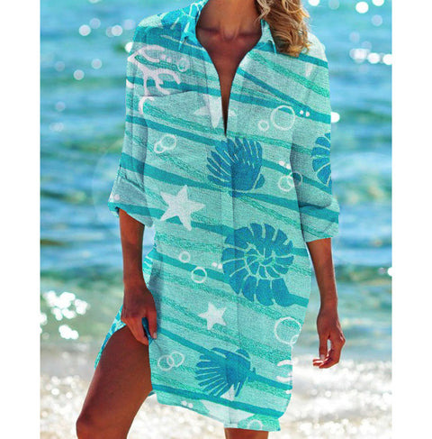 Bikini jacket shirt swimsuit cardigan women's printed resort beach shirt m301274