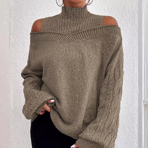 Off-the-shoulder semi-turtleneck sweater loose knitted sweater women's m300502