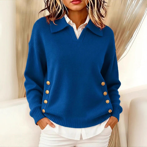 Loose casual lapel button lapel pullover women's long-sleeved sweater m302254