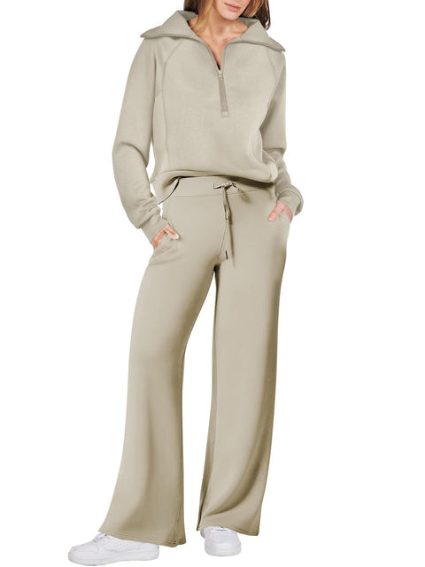 Casual sports suit zipper long-sleeved sweater wide-leg pants two-piece set m301808