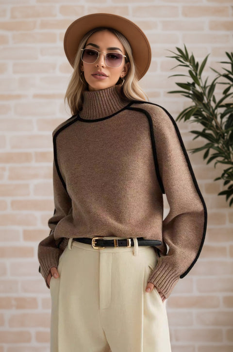 Women's sweater fashion semi-turtleneck with rotator sleeves top temperament line thread bottoming knitted sweater m302084