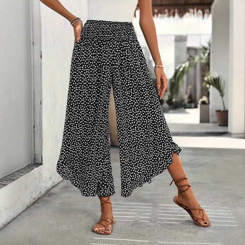 Pantalon décontracté à pois, taille haute lâche, coupe ample, jambes larges m302764