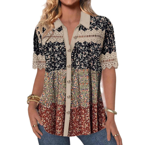 Casual shirt collar short sleeve regular cardigan digital print women's shirt m301417