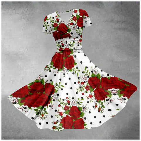 V-neck short-sleeved medium and long waist dress 3D digital printing m301714