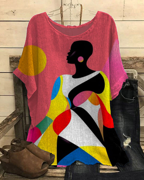 Loose round neck short-sleeved cotton and linen top women's m301281