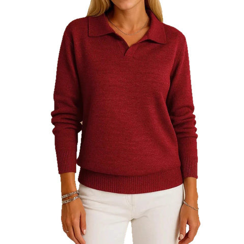 Polo collar solid color long-sleeved top casual loose pullover knitted sweater m302265