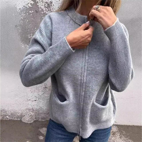 Autumn and winter women's clothing new casual fashion solid color pocket cardigan jacket women's clothing m301668