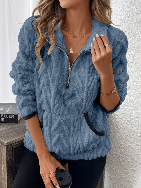 Lapel small fragrant wind jacquard half zipper plush pocket short sweater m302167