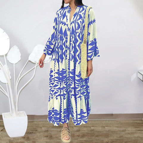 Autumn new pullover print bohemian dress women m301946
