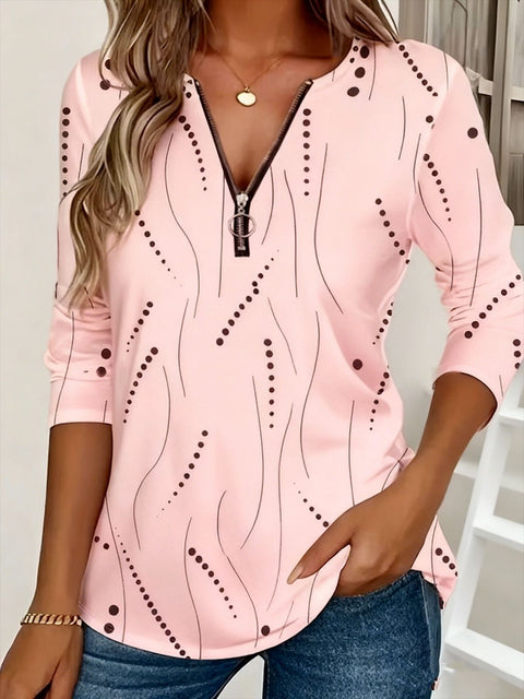 New Women's V-Neck Long Sleeve Loose Printing T-Shirt m302216