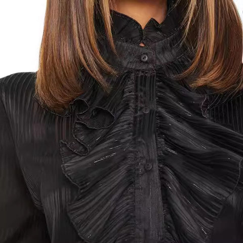 Ruffle edge flared sleeve pleated long sleeve shirt m301764