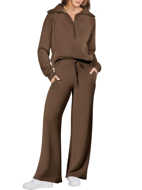Casual sports suit zipper long-sleeved sweater wide-leg pants two-piece set m301808