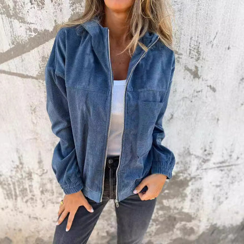 simple style corduroy hooded jacket for women m302045