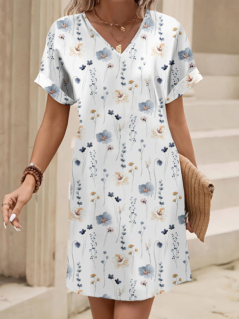 Plant floral print bat sleeve dress ladies m300969