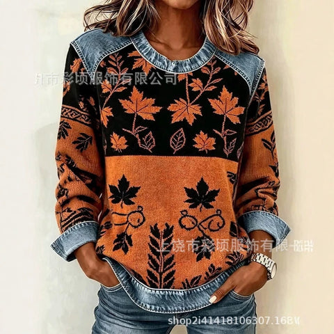 Crew neck loose sweater soft feel sweater FF303303