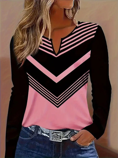 Fashion trend versatile high quality notch long sleeve V neck T-shirt m301614