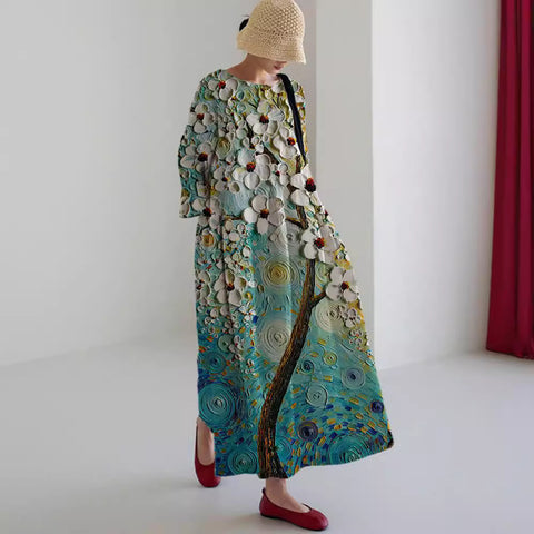 Loose Crew Neck Fashion Premium Long Sleeve Printed Dress m301044