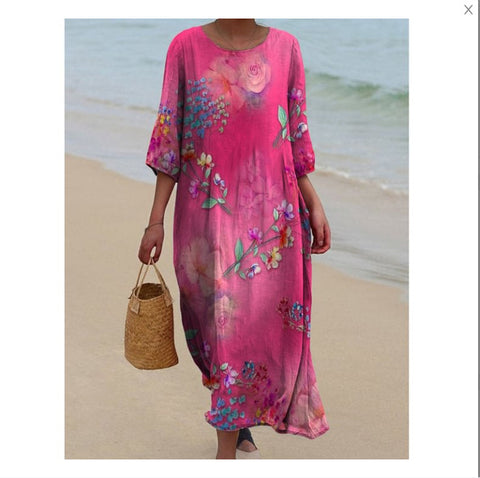 Women's Crew Neck Long Printed Casual Fashion Women's Dress m301059
