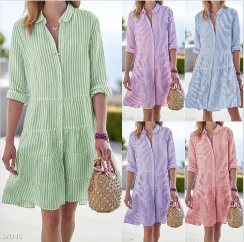 Autumn long-sleeved women's striped shirt dress m302201
