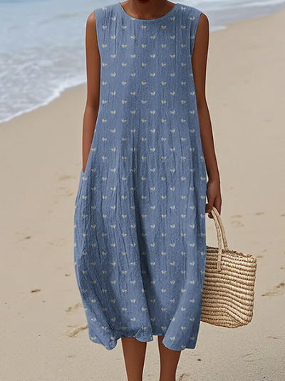 New sleeveless casual printing temperament long dress dress slim fit small fresh m302083