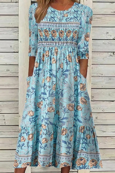 Up and down splicing pocket size printing big wide dress m301712