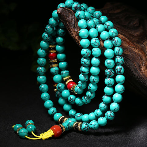 Turquoise 108 beads bracelet, blue turquoise bracelet m3331227
