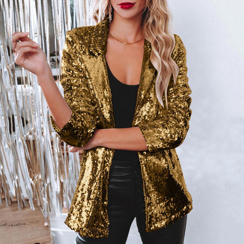 Cardigan lapel long-sleeved sequined casual blazer women's m302080
