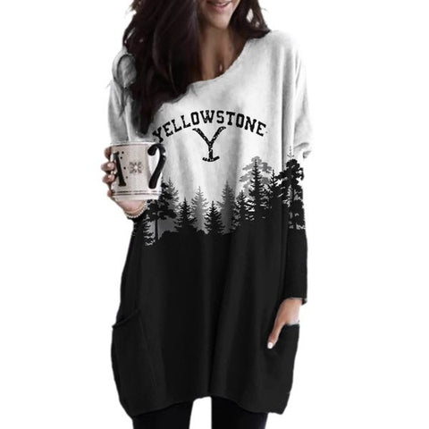 Digital printing women's fashion round neck medium and long top T-shirt m302271