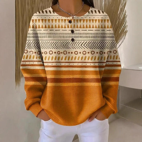 Long-sleeved sweater autumn and winter printing fashion personalized casual top button sweater women m302288