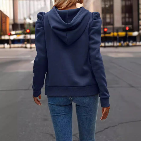 Fashion lapel hooded solid color long-sleeved casual women's sweater m300987