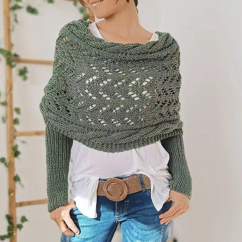 Double-sleeved extended hollow shawl multi-purpose knitted twist sweater with scarf outside autumn and winter women m302058