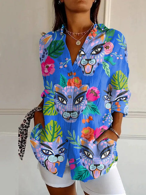 Summer trend long-sleeved shirt flower pattern printing 3D shirt m301226