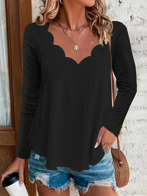 New wavy scallop collar breathable jacquard long-sleeved top women's m301913