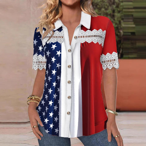 Casual shirt collar short sleeve regular cardigan digital print women's shirt m301418