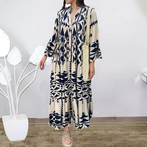 Autumn new pullover print bohemian dress women m301946