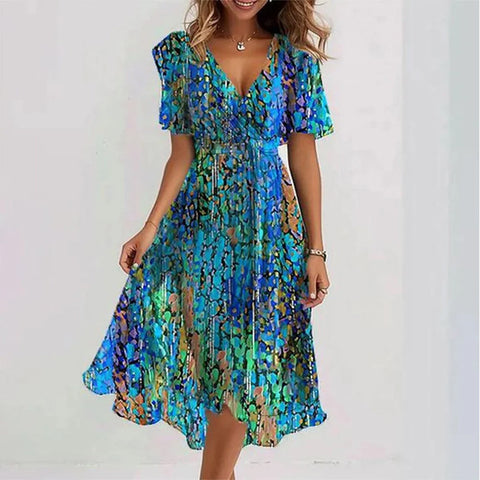 Loose casual comfortable V-neck floral dress m302907