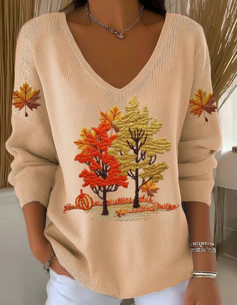Shoulder V-Neck Long Sleeve Pullover 3D Digital Printing Women's Top T-Shirt m301684