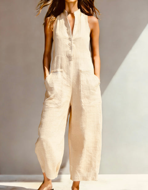 Sleeveless stand-up collar pocket jumpsuit m302843