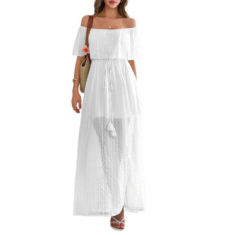 Temperament elegant tube top waist short sleeve women's long dress dress m301405