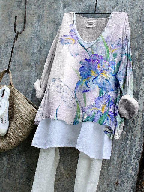 Long-sleeved printed casual pullover loose round neck single-piece T-shirt m301042