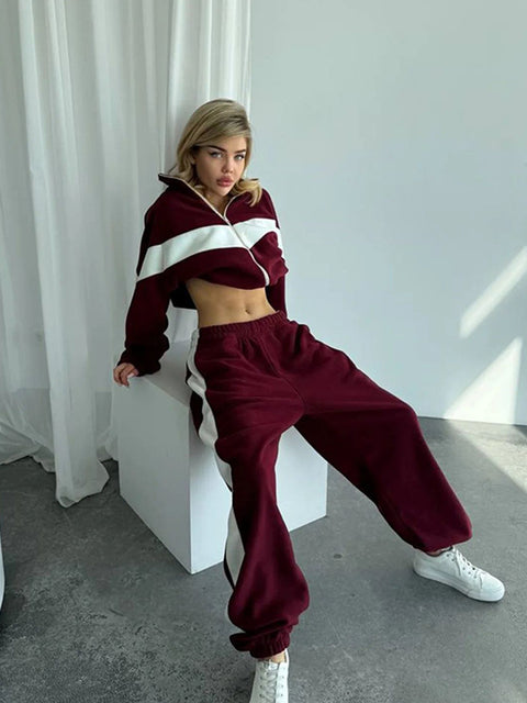 Casual sports suit Zipper cardigan trousers two-piece set Women's m301807
